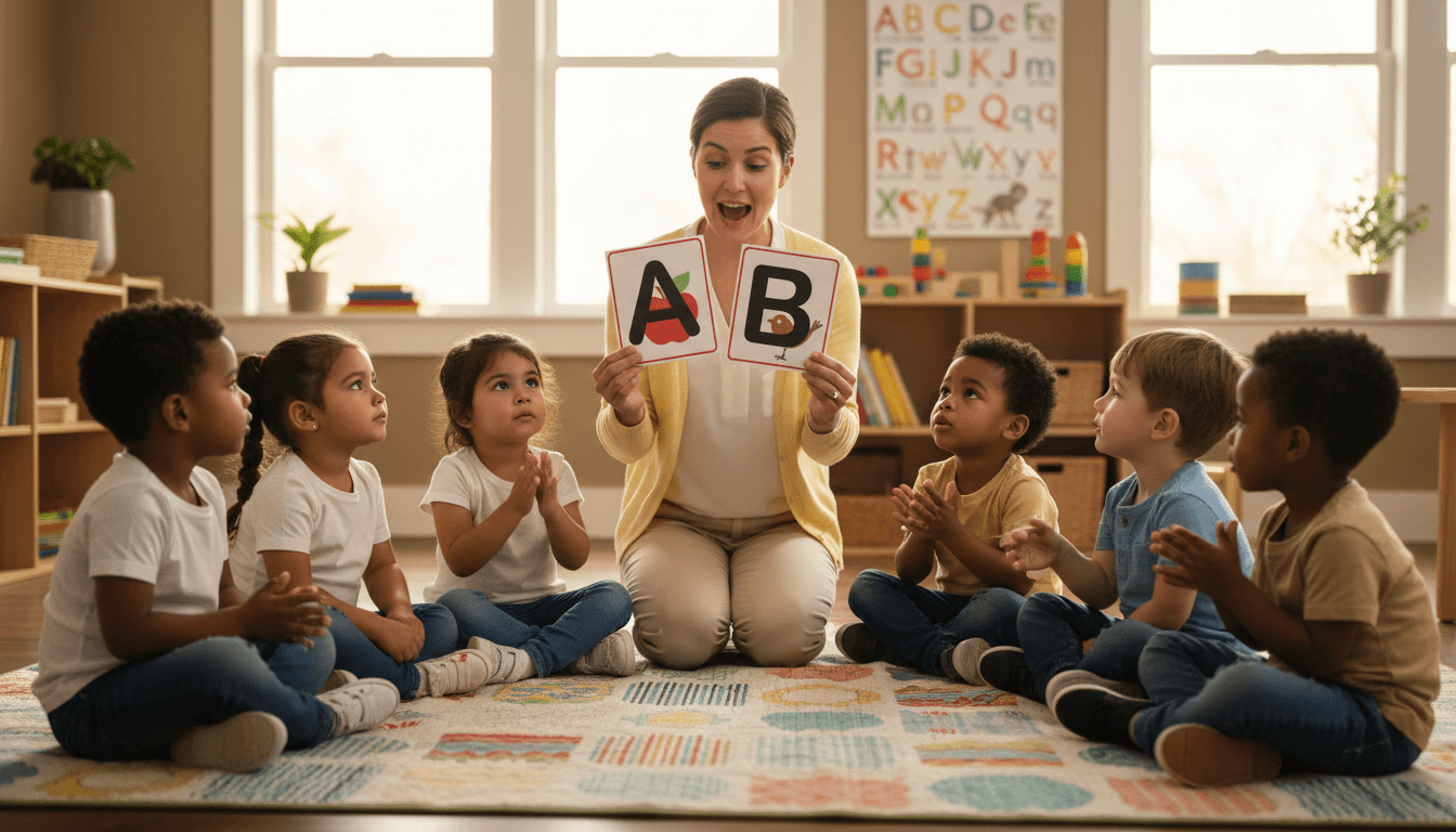 Educator helping children with reading and schoolwork in a foundation-phase classroom